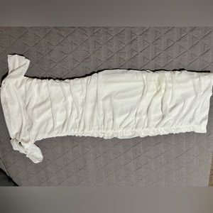 White ruched bodycon midi dress